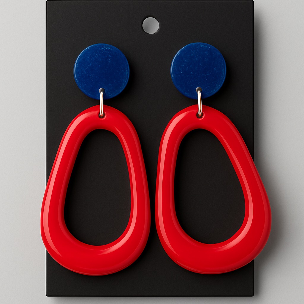 Pair of cobalt blue and red loop earrings