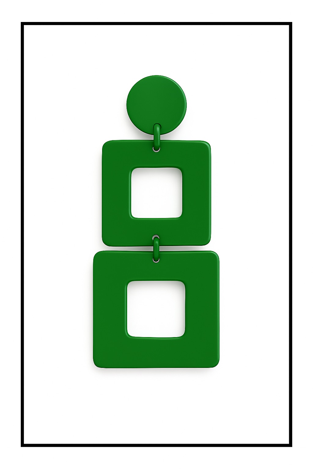 Green geometric earring with two open square shapes